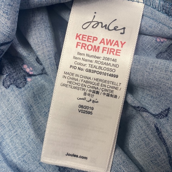 JOULES Rosamund V Neck Woven Top Teal Blossom print size 6 - Picture 8 of 9